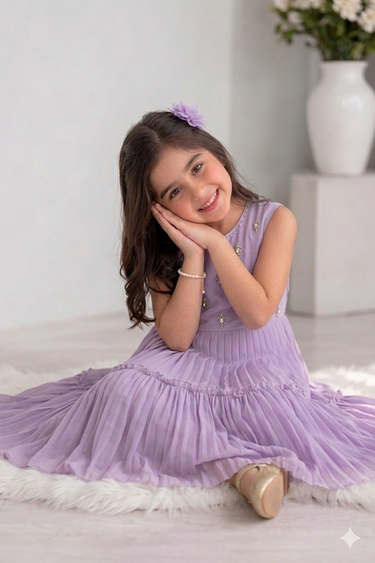 Kids formal clothes | Purple & Gold | Formal 3 Piece Suit | Viscose Chambray Katan | KDD-03359