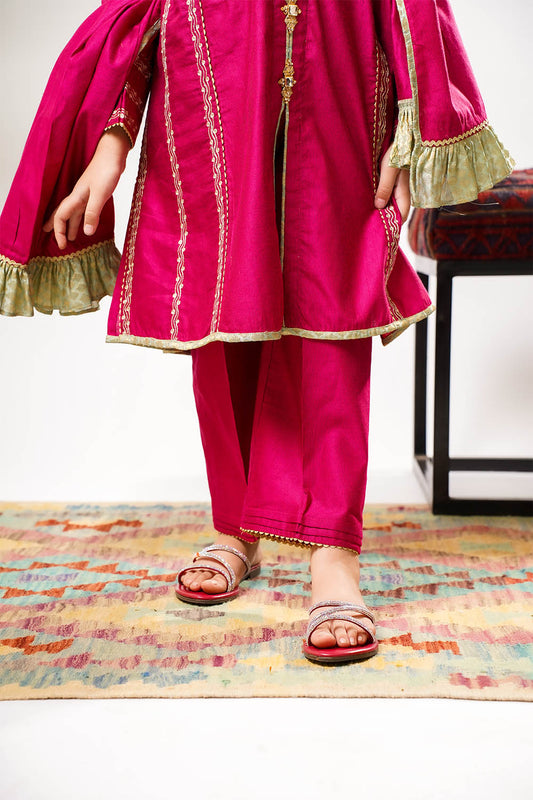 Kids formal clothes | Pink & Gold | Formal 3 Piece Suit | Viscose Chambray Katan | KDD-03237