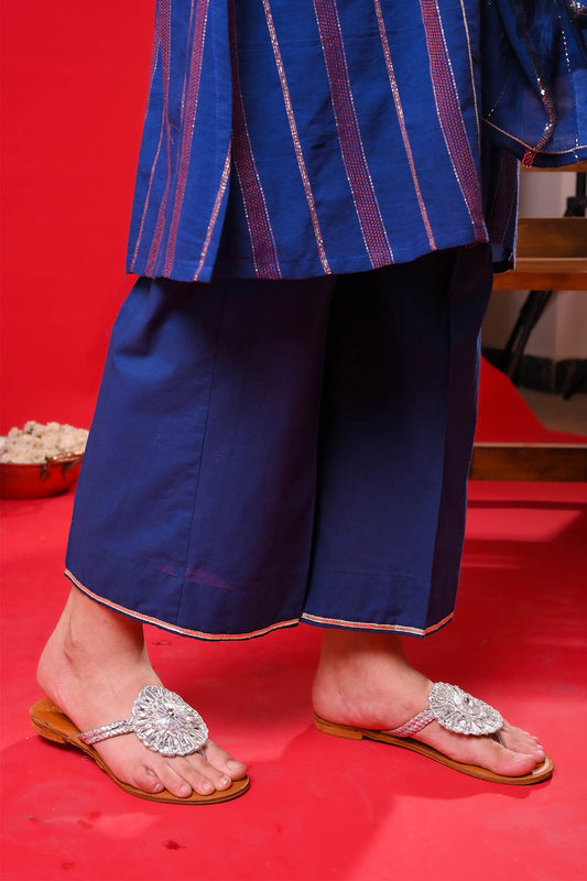 Girls Eid Dress | Blue & Multicolor | Casual Plus 3 Piece Suit  | Cotton Dobby | GBD-03349