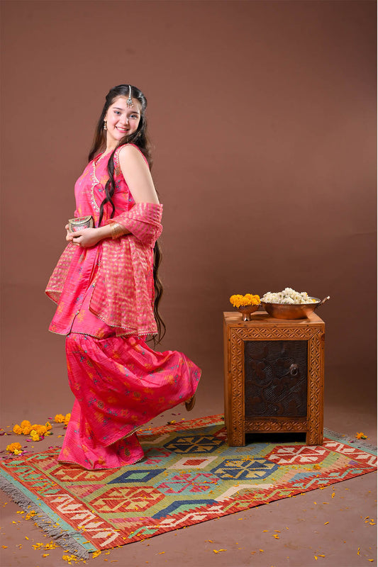Girls formal clothes | Digital Print & Multicolor | Formal 3 Piece Suit  | Polyester Tussar Silk | GDD-03260