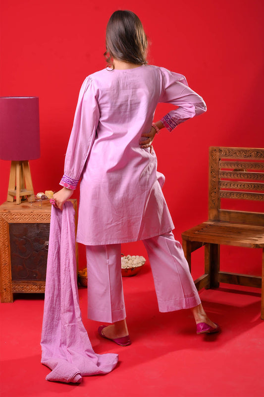 Girls Eid Dress | Purple & Multicolor | Casual Plus 3 Piece Suit | Cotton Plain | GBD-03333