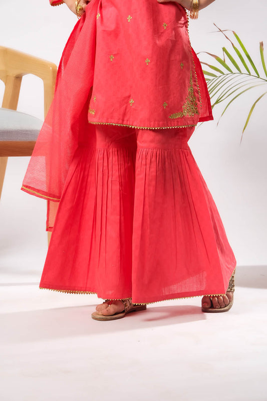 Kids Eid Dress | Tarbozi & Gold | Casual Plus 3 Piece Suit | Cotton Dobby | KBD-03382
