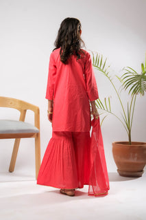 Kids Eid Dress | Tarbozi & Gold | Casual Plus 3 Piece Suit | Cotton Dobby | KBD-03382