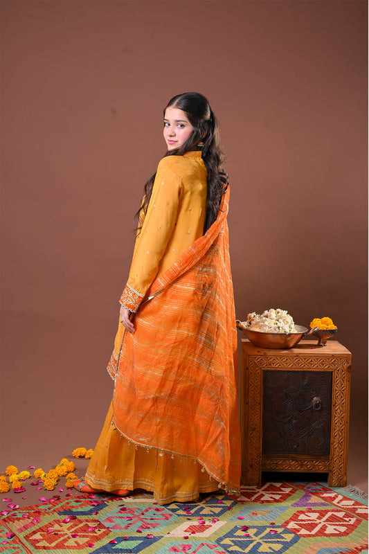 Girls formal clothes | Mustard & Gold | Formal 3 Piece Suit  | Viscose Raw-Silk | GDD-03153