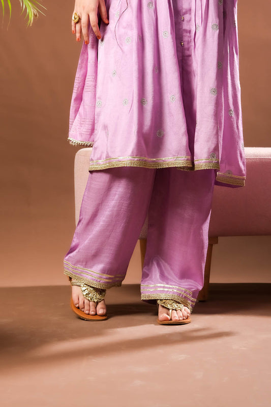 Girls formal clothes | Purple & Gold | Formal 3 Piece Suit | Viscose Raw-Silk | GDD-03152