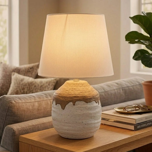 ceramic table lamp white & brown 13''x8'' china