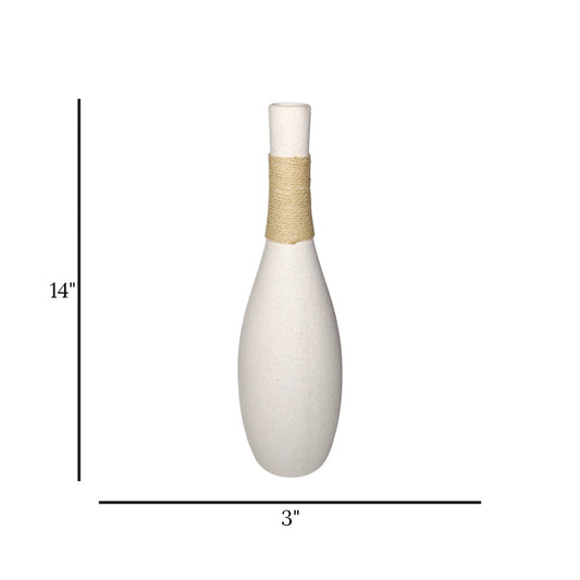 ceramic vase rope wrapped white 14''x3'' china
