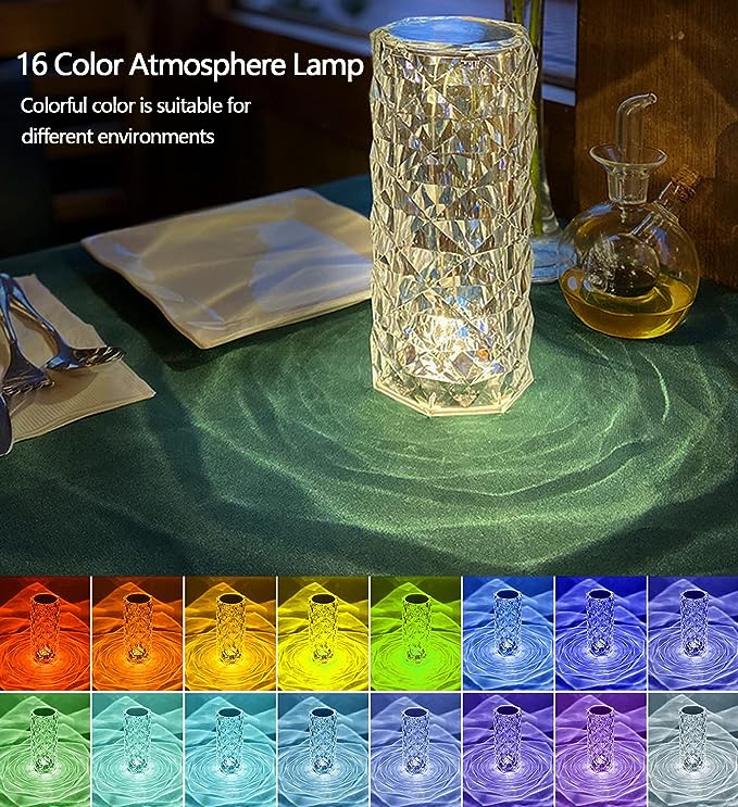Rechargeable Diamond Crystal Bedside Lamp 16 Colors