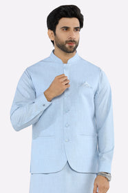 Sky Blue Shalwar Kameez with Waistcoat