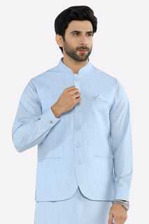 Sky Blue Shalwar Kameez with Waistcoat