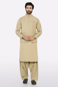 Khaki Shalwar Kameez with Waistcoat