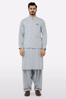 Light Grey Shalwar Kameez with Waistcoat