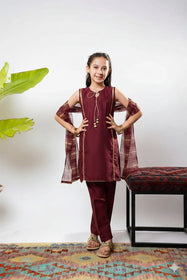 Kids formal clothes | Maroon | Formal 3 Piece Suit | Viscose Chambry Katan | KDD-03239