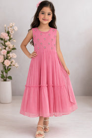 Kids formal clothes | Tea Pink & Gold | Formal 3 Piece Suit | Viscose Chambray Katan | KDD-03360