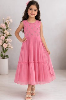 Kids formal clothes | Tea Pink & Gold | Formal 3 Piece Suit | Viscose Chambray Katan | KDD-03360