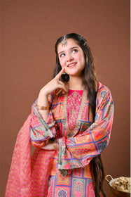 Girls formal clothes | Digital Print & Multicolor | Formal 3 Piece Suit  | Polyester Tussar Silk | GDD-03258