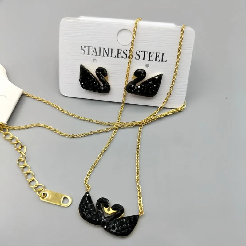 Majestic Swan Jewelry Set – Gold & Black